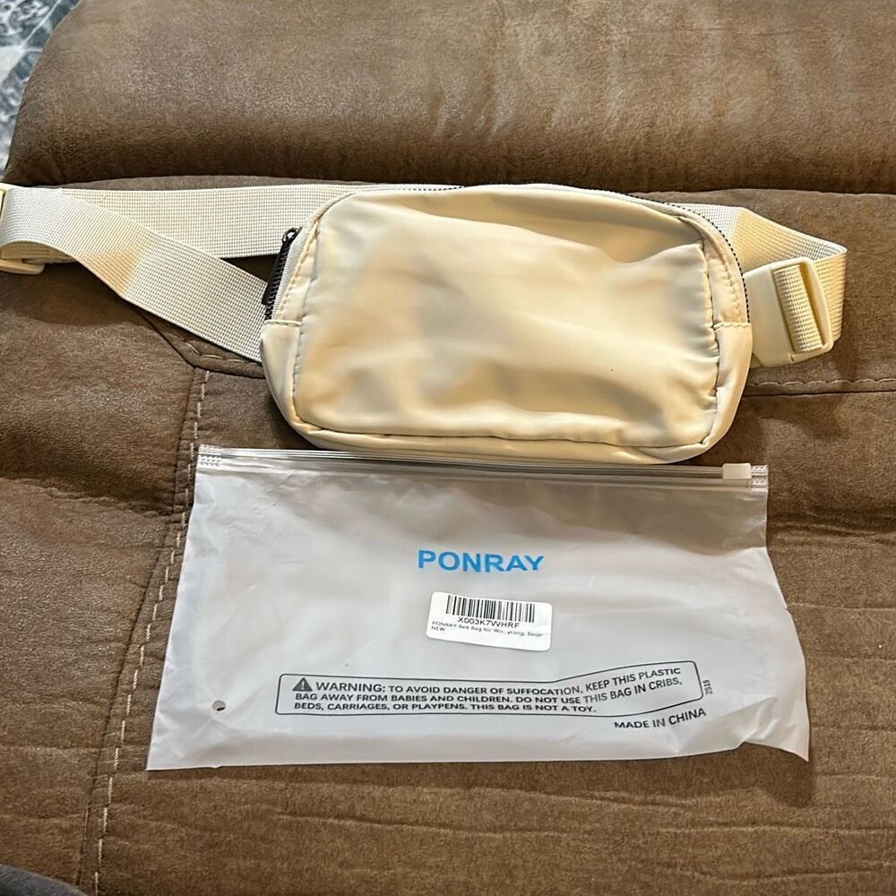 Ponray Belt Bag for Women/Men, Fashion‎ Waist Bag with Adjustable Strap. Cream